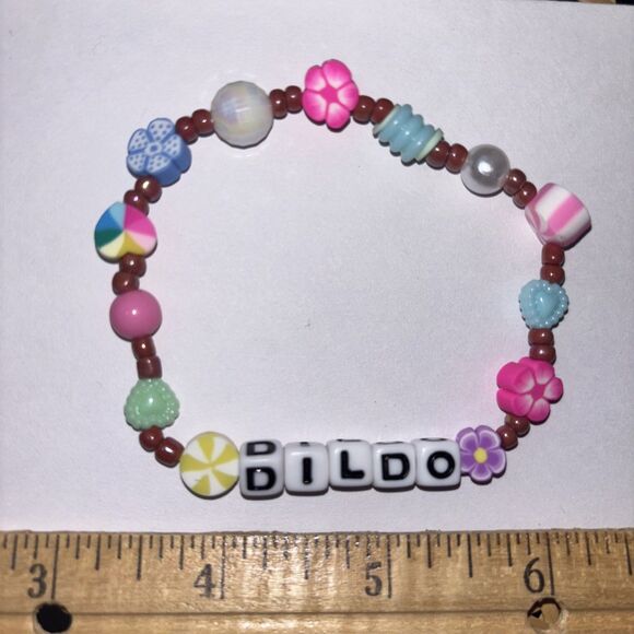 Multicolor “D*ldo” Bracelet Adult Humor Beaded Handmade Naughty Accessories - Picture 2 of 4